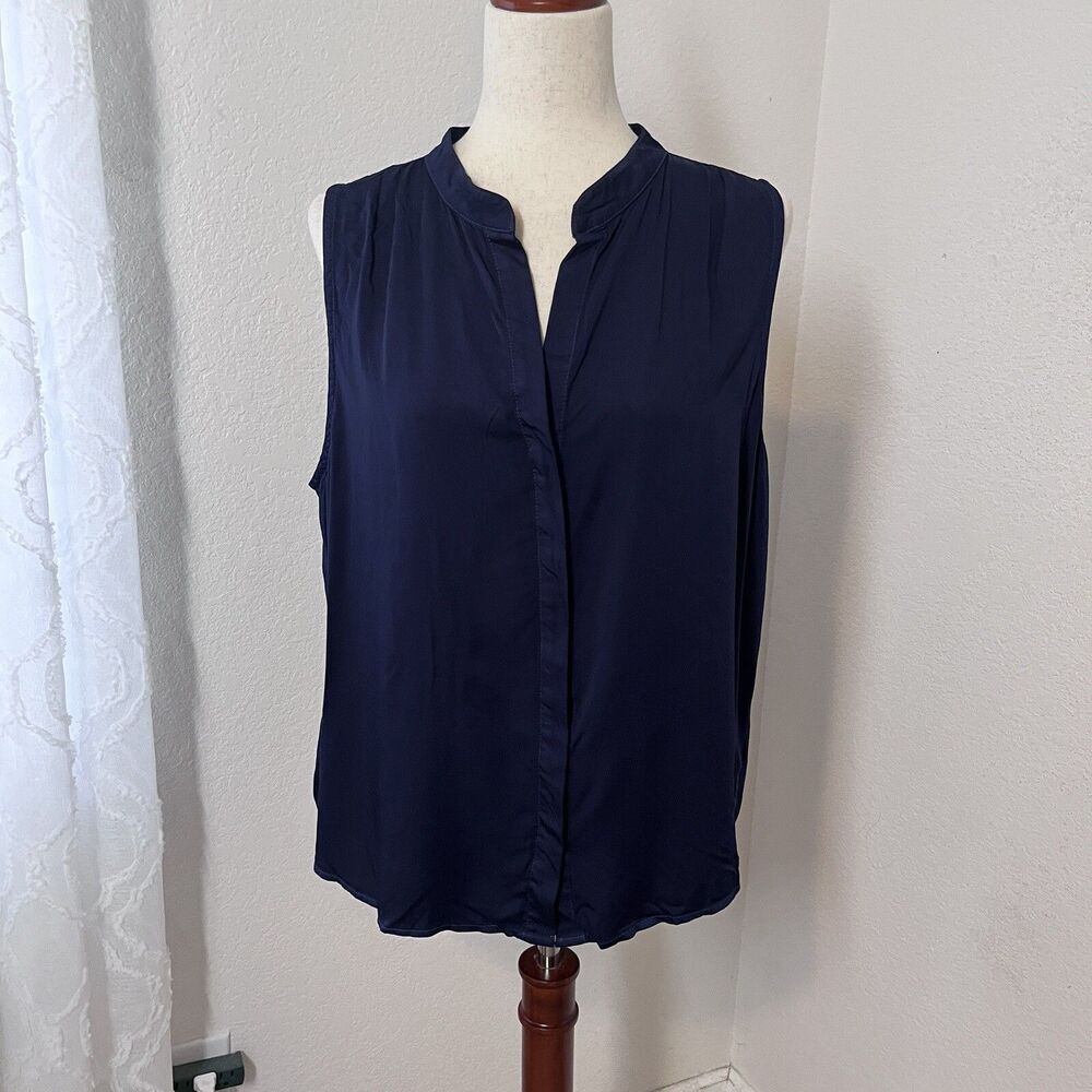 NWOT Bella Dahl Womens L Blue Sleeveless Button-Down Top Shirt Soft Ecovera